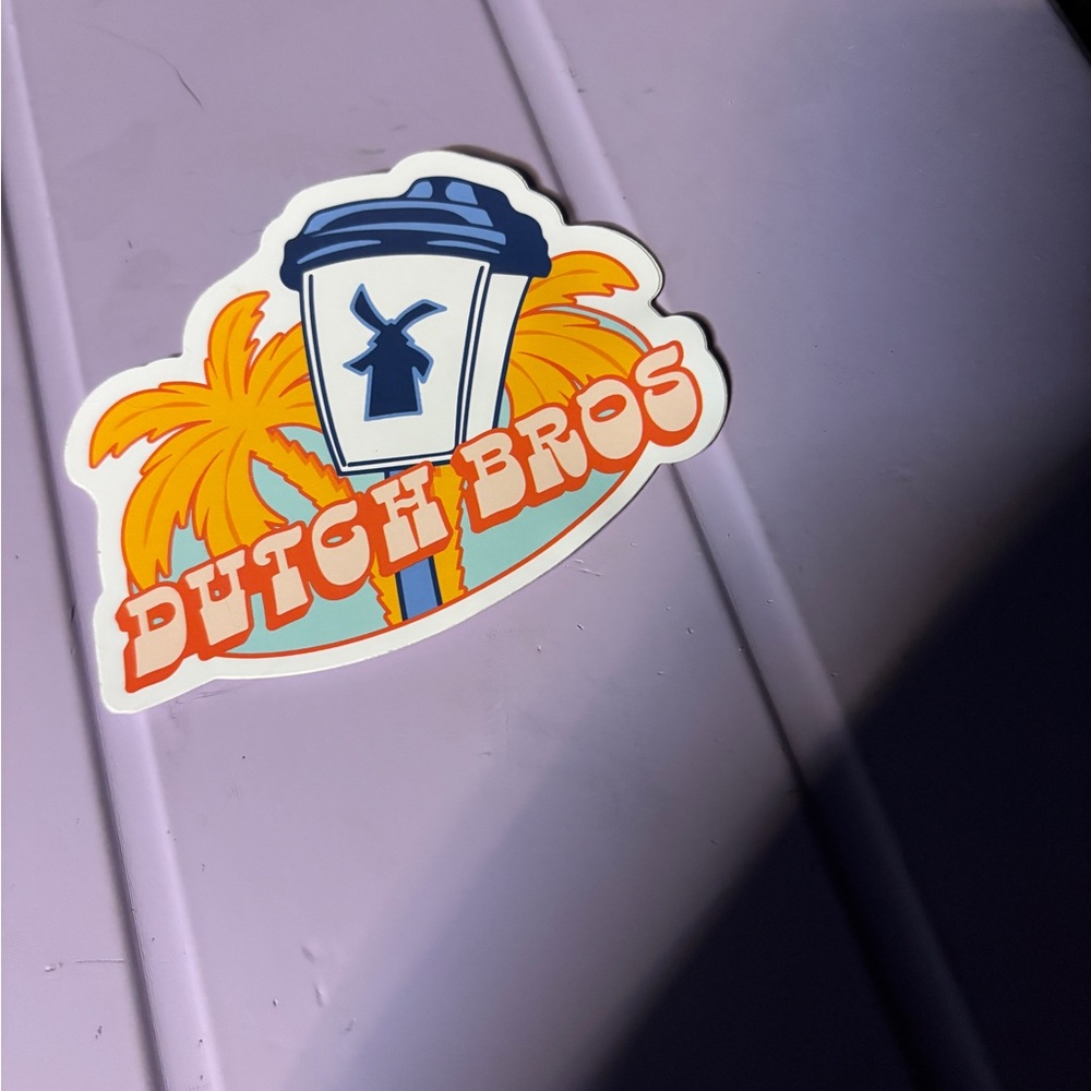 Dutch Bros Sticker with Orange and Blue Design